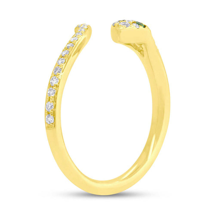 0.21ct Green Garnet and White Lab Diamond Snake Ring in 14k Yellow Gold