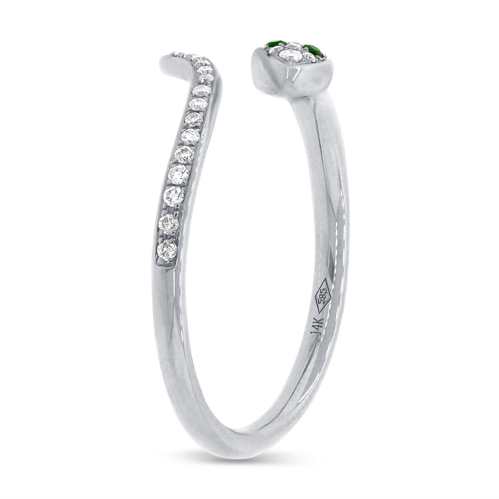 0.21ct Green Garnet and White Lab Diamond Snake Ring in 14k White Gold