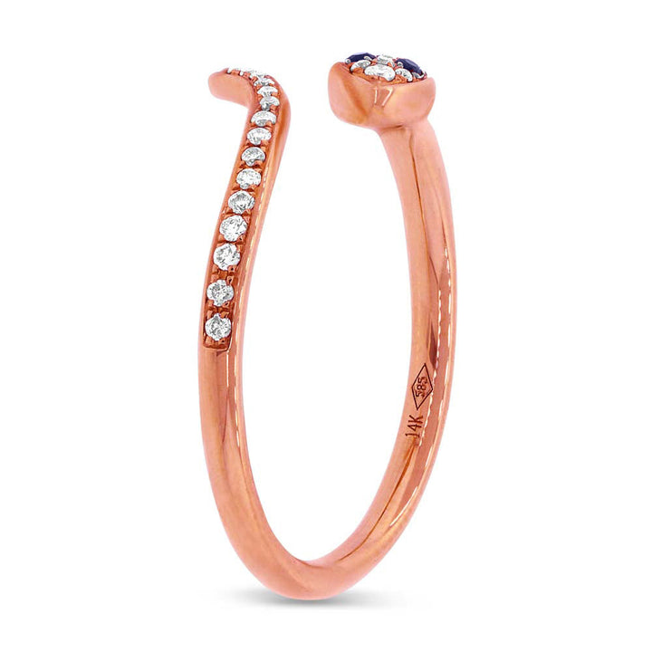 0.22ct Blue Sapphire and White Lab Diamond Snake Ring in 14k Rose Gold