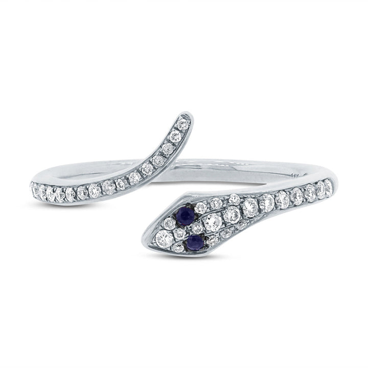 0.22ct Blue Sapphire and White Lab Diamond Snake Ring in 14k White Gold