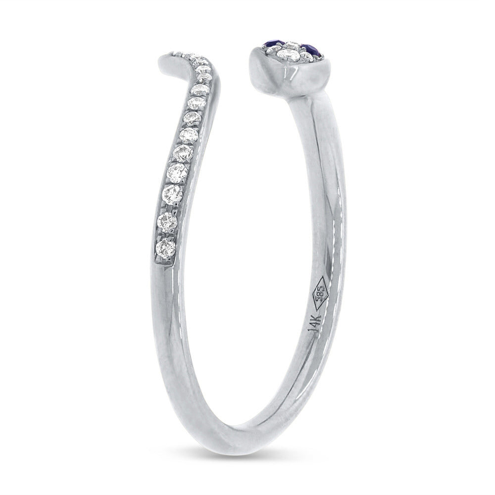 0.22ct Blue Sapphire and White Lab Diamond Snake Ring in 14k White Gold