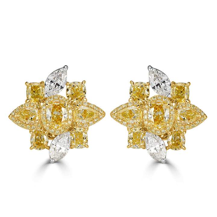 5.42ct Fancy Yellow and White Lab Diamond Cluster Stud Earrings