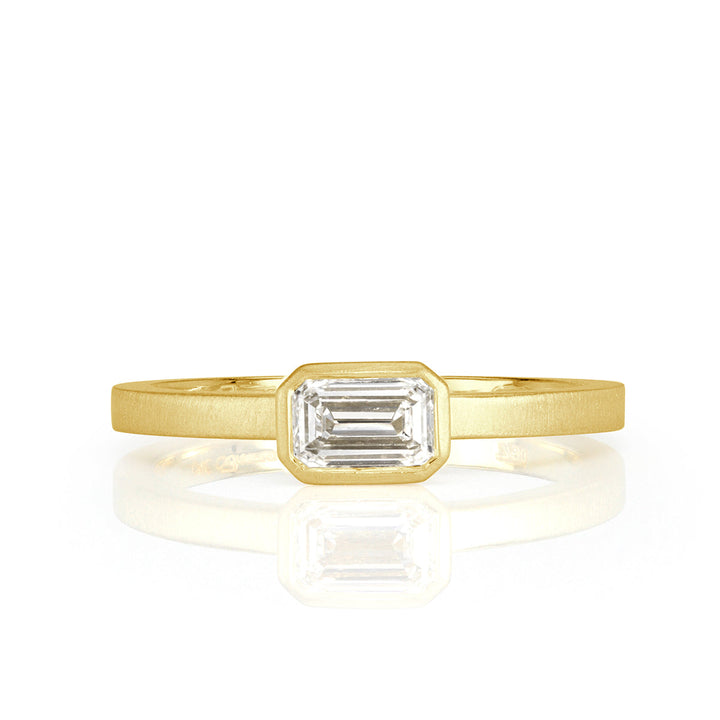 0.45ct Emerald Cut Bezel Set Satin Finish Lab Diamond Ring in Yellow