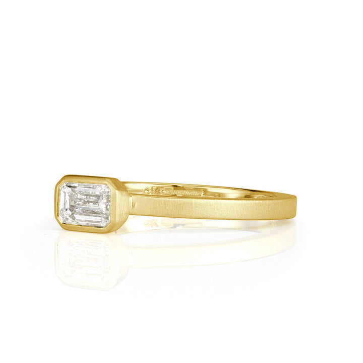 0.45ct Emerald Cut Bezel Set Satin Finish Lab Diamond Ring in Yellow