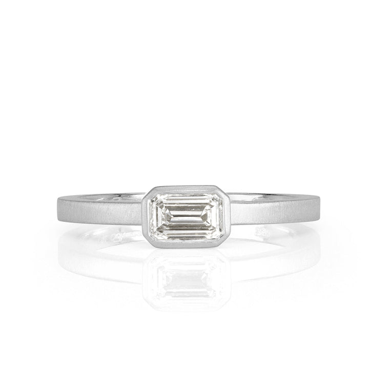 0.45ct Emerald Cut Bezel Set Satin Finish Lab Diamond Ring in White