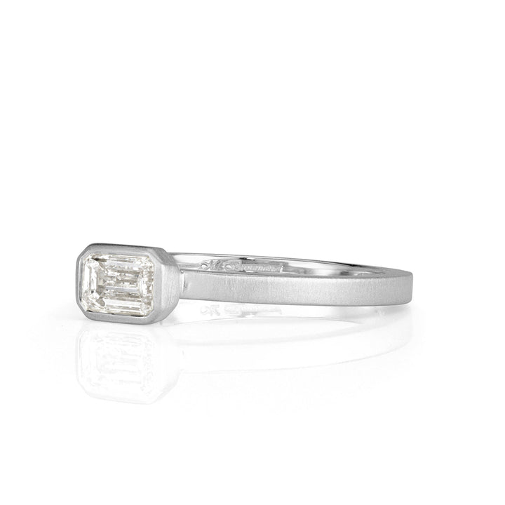 0.45ct Emerald Cut Bezel Set Satin Finish Lab Diamond Ring in White