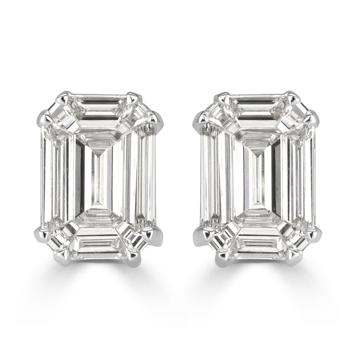 0.88ct Emerald Cut Mosaic Lab Diamond Stud Earrings