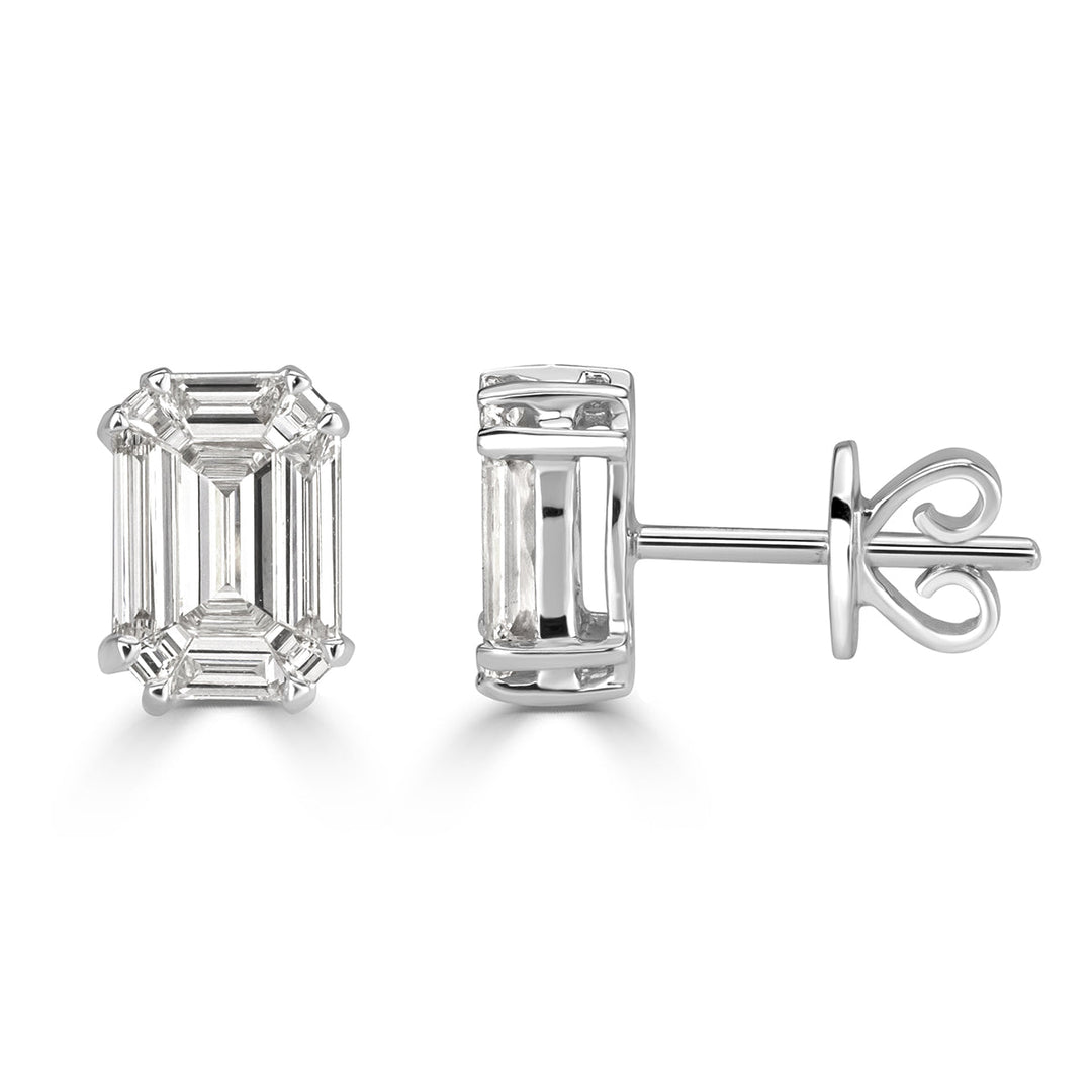 0.88ct Emerald Cut Mosaic Lab Diamond Stud Earrings