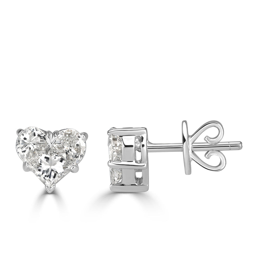 0.95ct Heart Shaped Mosaic Lab Diamond Stud Earrings