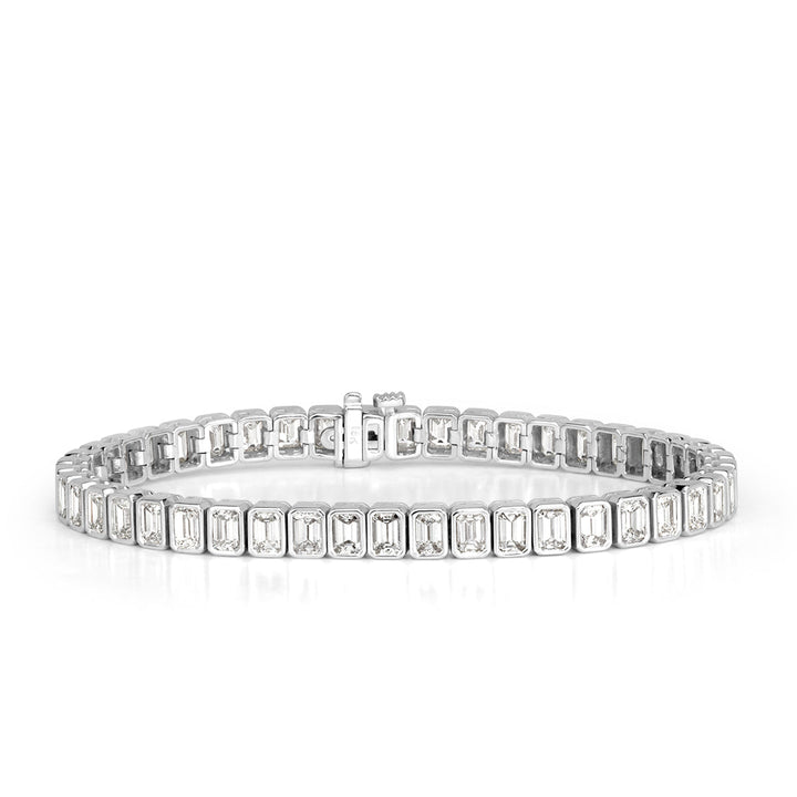 8.80ct Emerald Cut Bezel Set Lab Diamond Tennis Bracelet in 18k White Gold