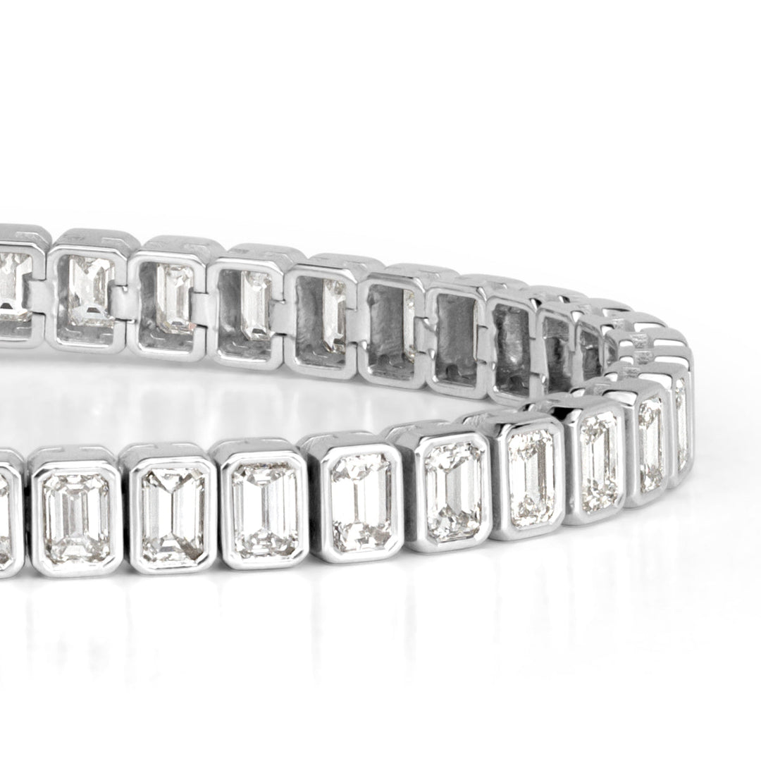 8.80ct Emerald Cut Bezel Set Lab Diamond Tennis Bracelet in 18k White Gold