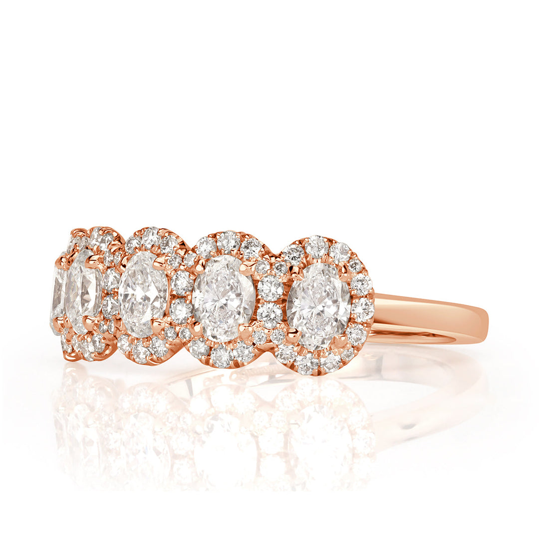 1.33ct Oval Cut Lab Diamond Five-Stone Ring in 18k Rose Gold