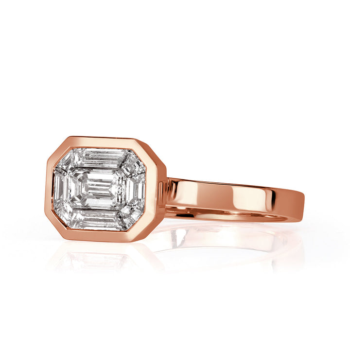 0.95ct Emerald and Trapezoid Cut Mosaic Lab Diamond Ring in 14k Rose Gold