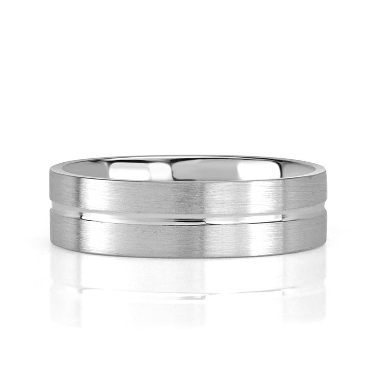 Men's Single Groove Satin Finish Wedding Band in 14k White Gold 6.0mm