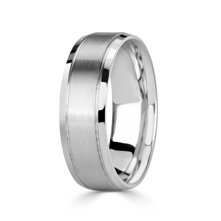 Men's Handmade Satin Finish Wedding Band in 14k White Gold 7.0mm