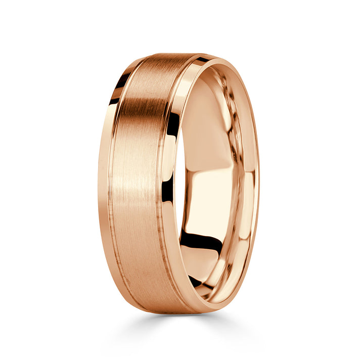 Men's Handmade Satin Finish Wedding Band in 14k Rose Gold 7.0mm