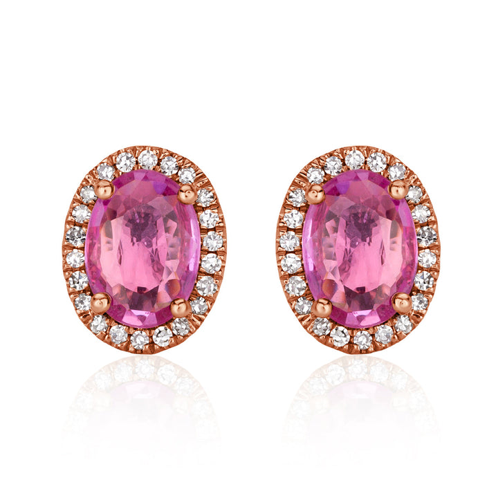 1.53ct Oval Cut Pink Sapphire and Lab Diamond Stud Earrings