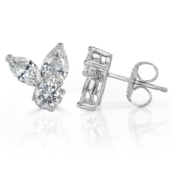 1.90ct Marquise, Pear Shaped and Round Brilliant Cut Lab Diamond Cluster Stud Earrings in Platinum