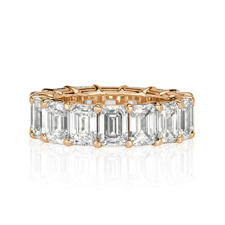 11.23ct Emerald Cut Lab Diamond Eternity Band in 18k Champagne Yellow Gold