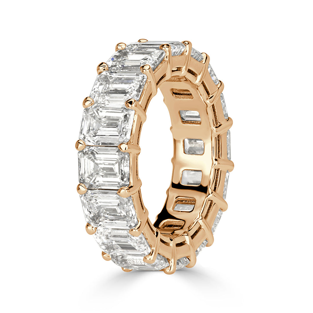 11.23ct Emerald Cut Lab Diamond Eternity Band in 18k Champagne Yellow Gold