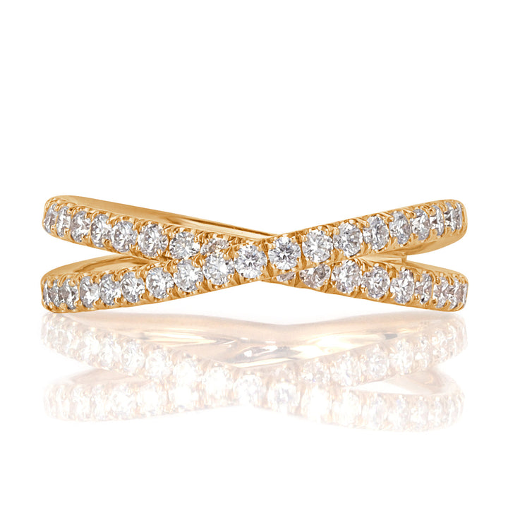 0.85ct Round Brilliant Cut Lab Diamond Crisscross Ring in 18k Champagne Yellow Gold