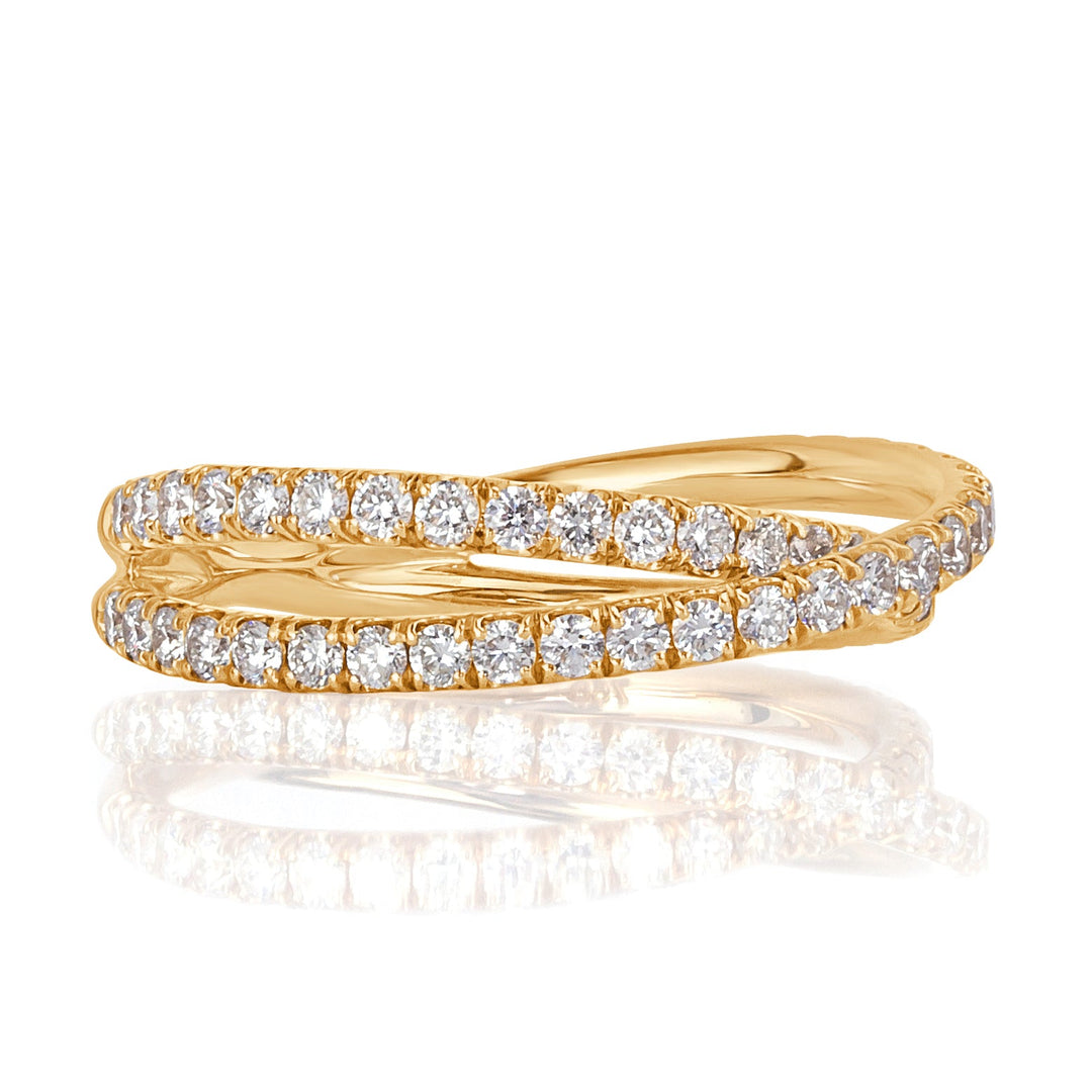 0.85ct Round Brilliant Cut Lab Diamond Crisscross Ring in 18k Champagne Yellow Gold