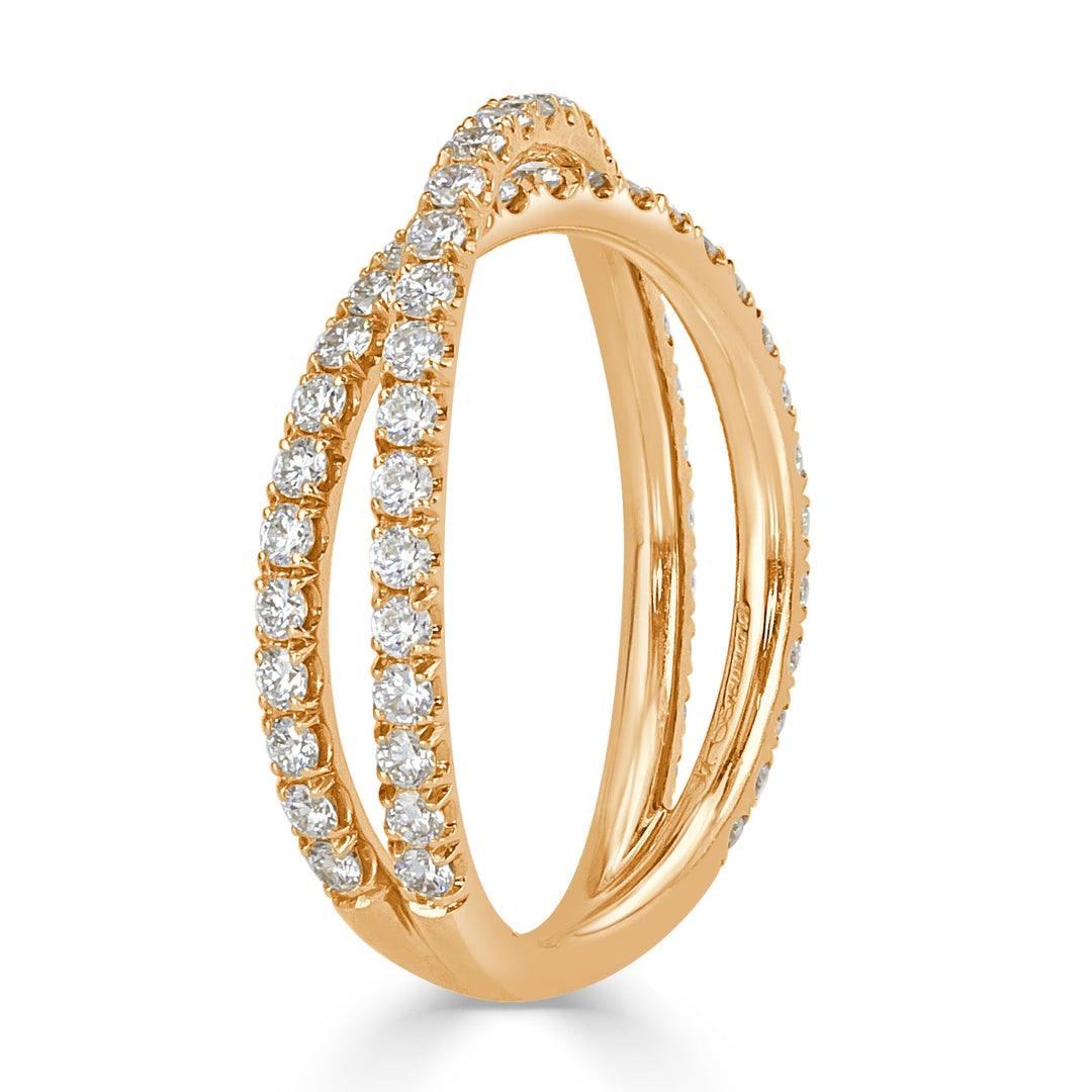 0.85ct Round Brilliant Cut Lab Diamond Crisscross Ring in 18k Champagne Yellow Gold