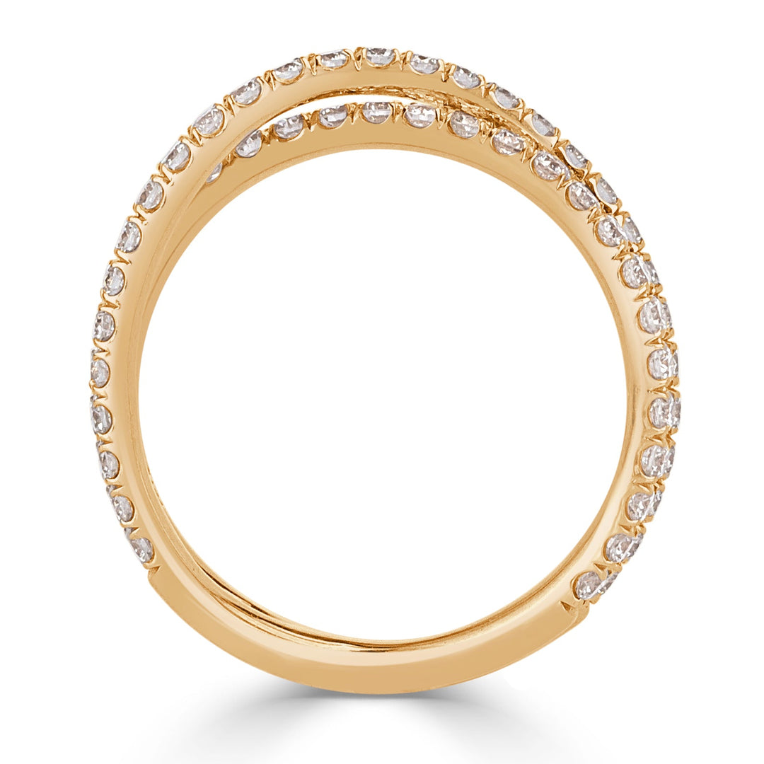 0.85ct Round Brilliant Cut Lab Diamond Crisscross Ring in 18k Champagne Yellow Gold