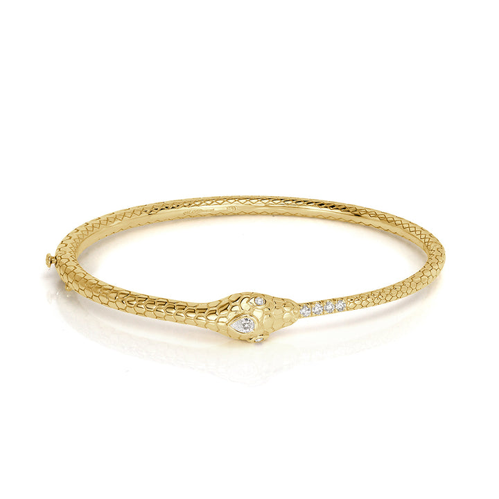 0.22ct Lab Diamond and Gemstone Ouroboros Bangle Bracelet in 18k Yellow Gold