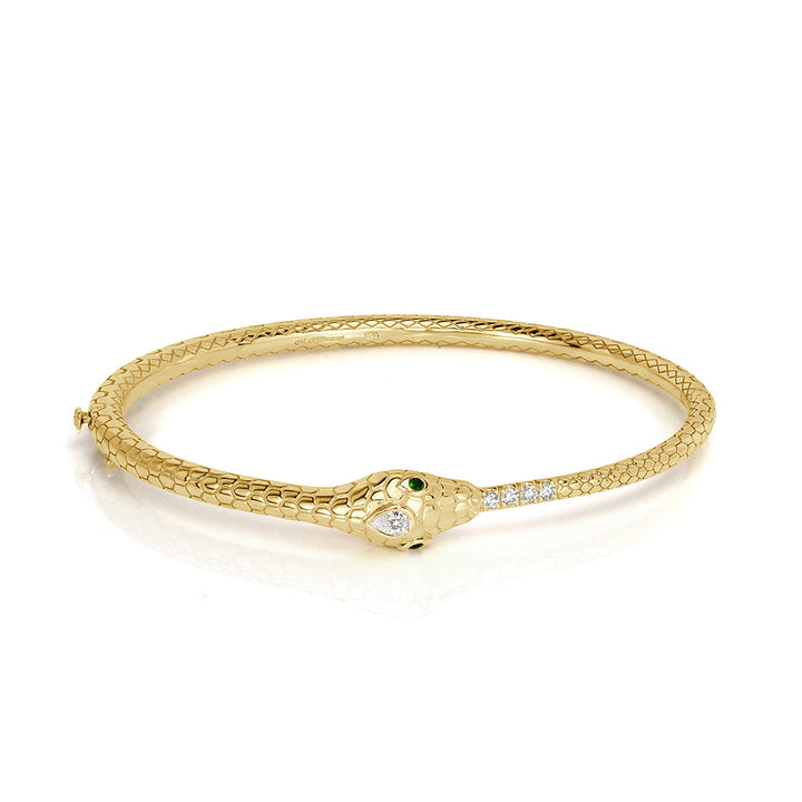 0.22ct Lab Diamond and Gemstone Ouroboros Bangle Bracelet in 18k Yellow Gold