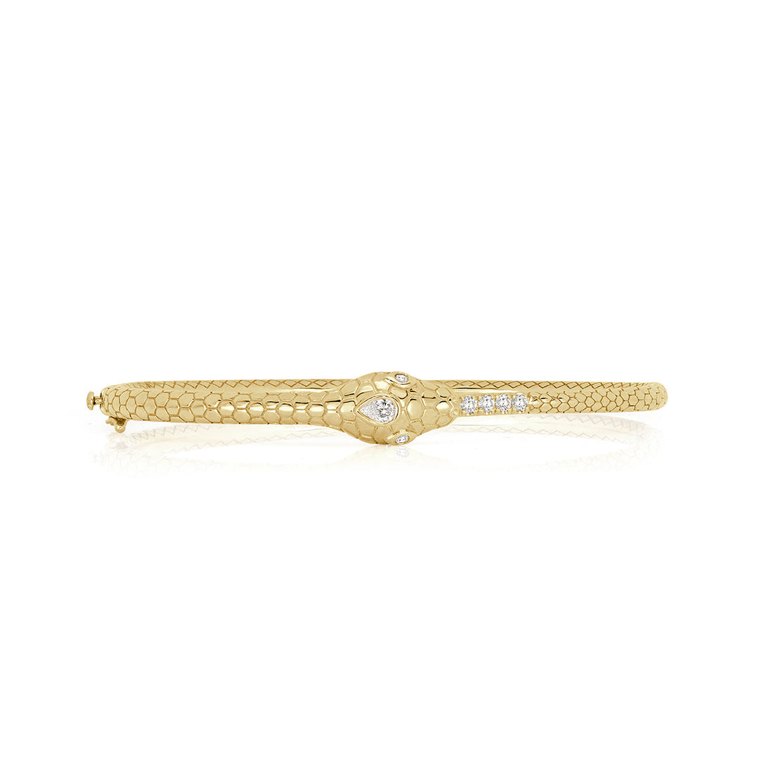 0.22ct Lab Diamond and Gemstone Ouroboros Bangle Bracelet in 18k Yellow Gold