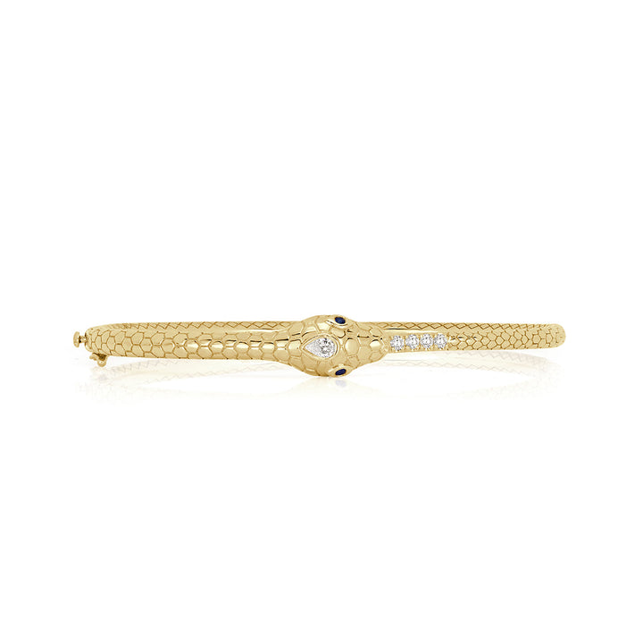 0.22ct Lab Diamond and Gemstone Ouroboros Bangle Bracelet in 18k Yellow Gold