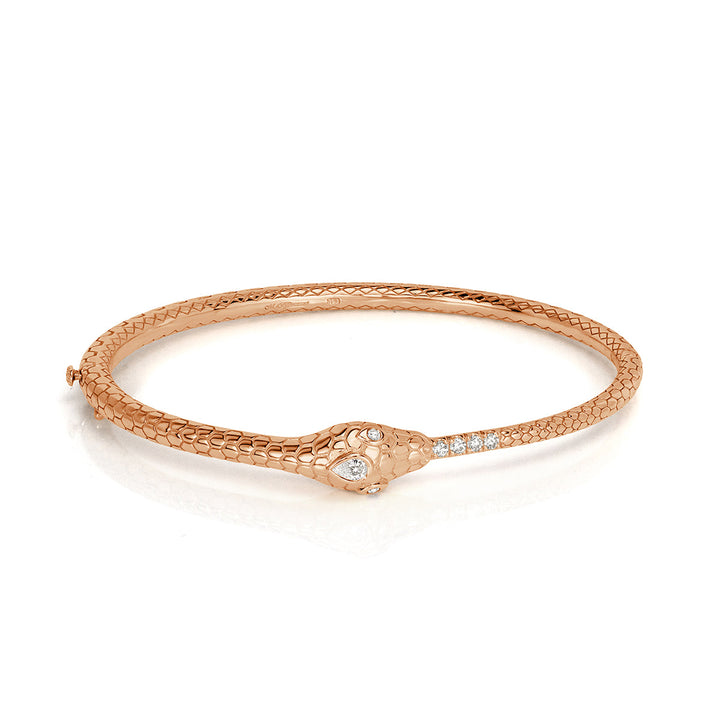 0.22ct Lab Diamond and Sapphire Ouroboros Bangle Bracelet in 18k Rose Gold