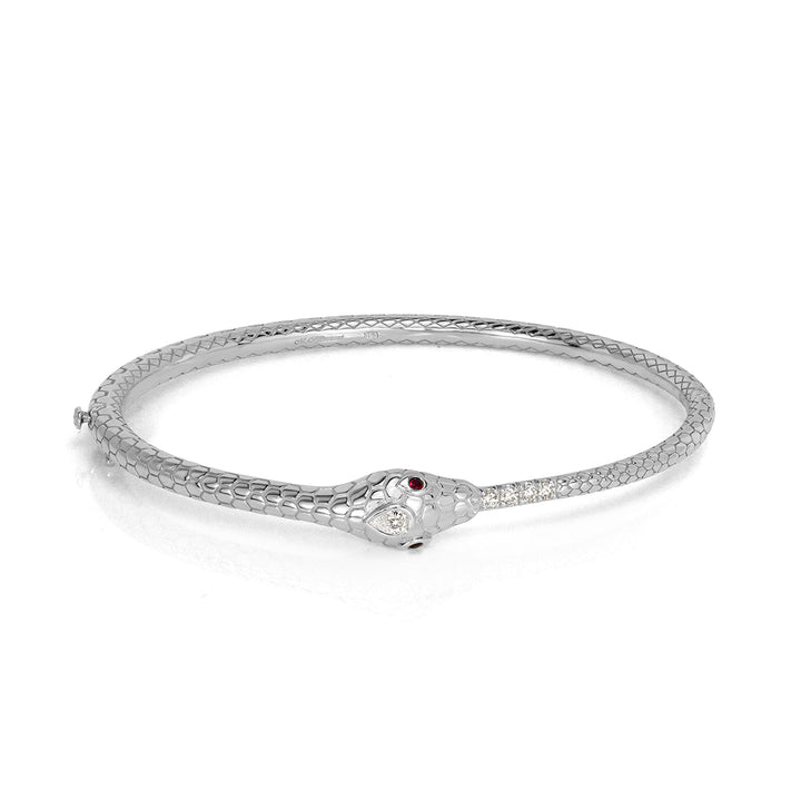 0.22ct Lab Diamond and Sapphire Ouroboros Bangle Bracelet in 18k White Gold