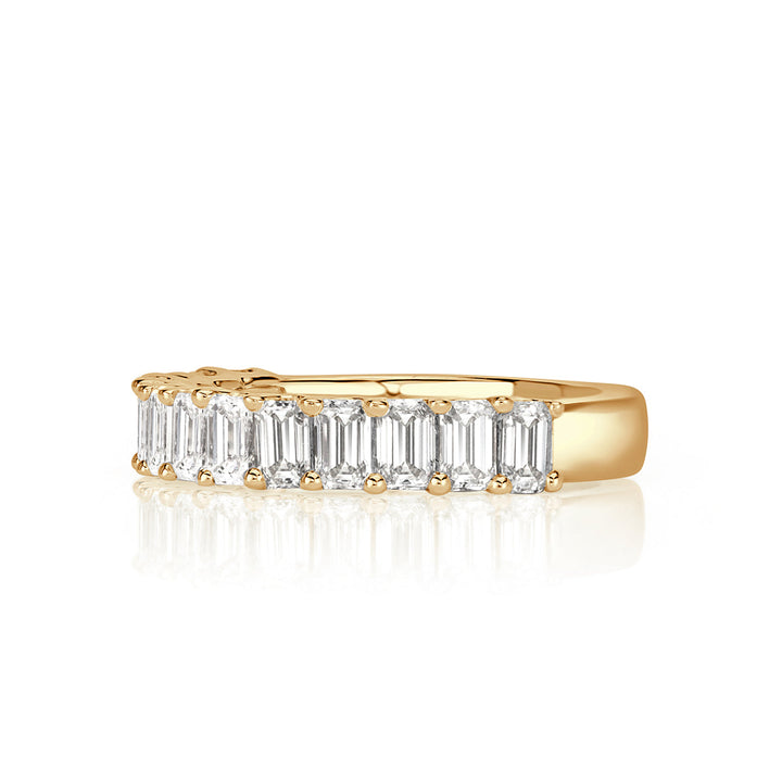 1.28ct Emerald Cut Lab Diamond Wedding Band in 18k Champagne Yellow Gold