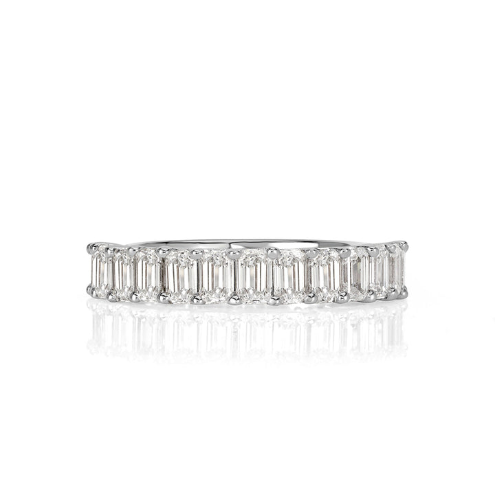 1.28ct Emerald Cut Lab Diamond Wedding Band in 18k White Gold