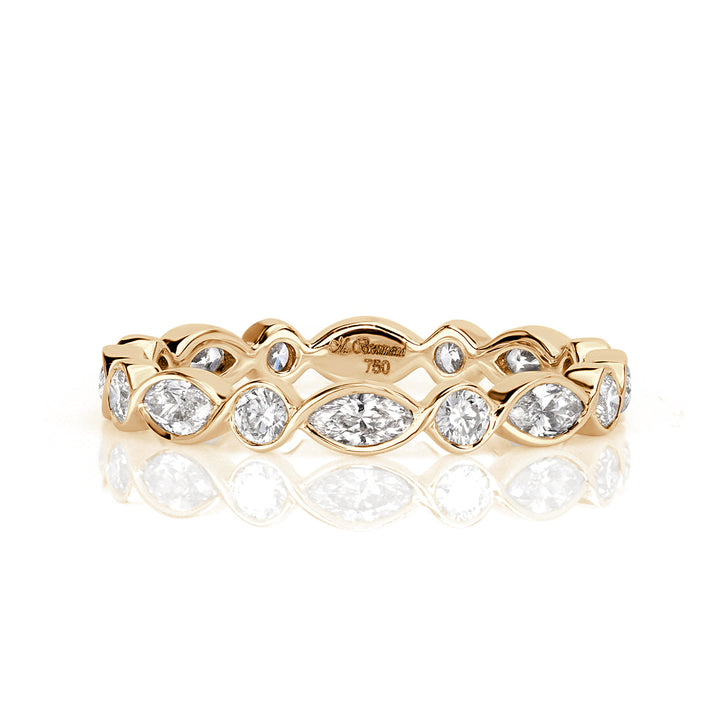 1.00ct Marquise and Round Brilliant Cut Lab Diamond Bezel Set Eternity Band in 18k Champagne Yellow Gold