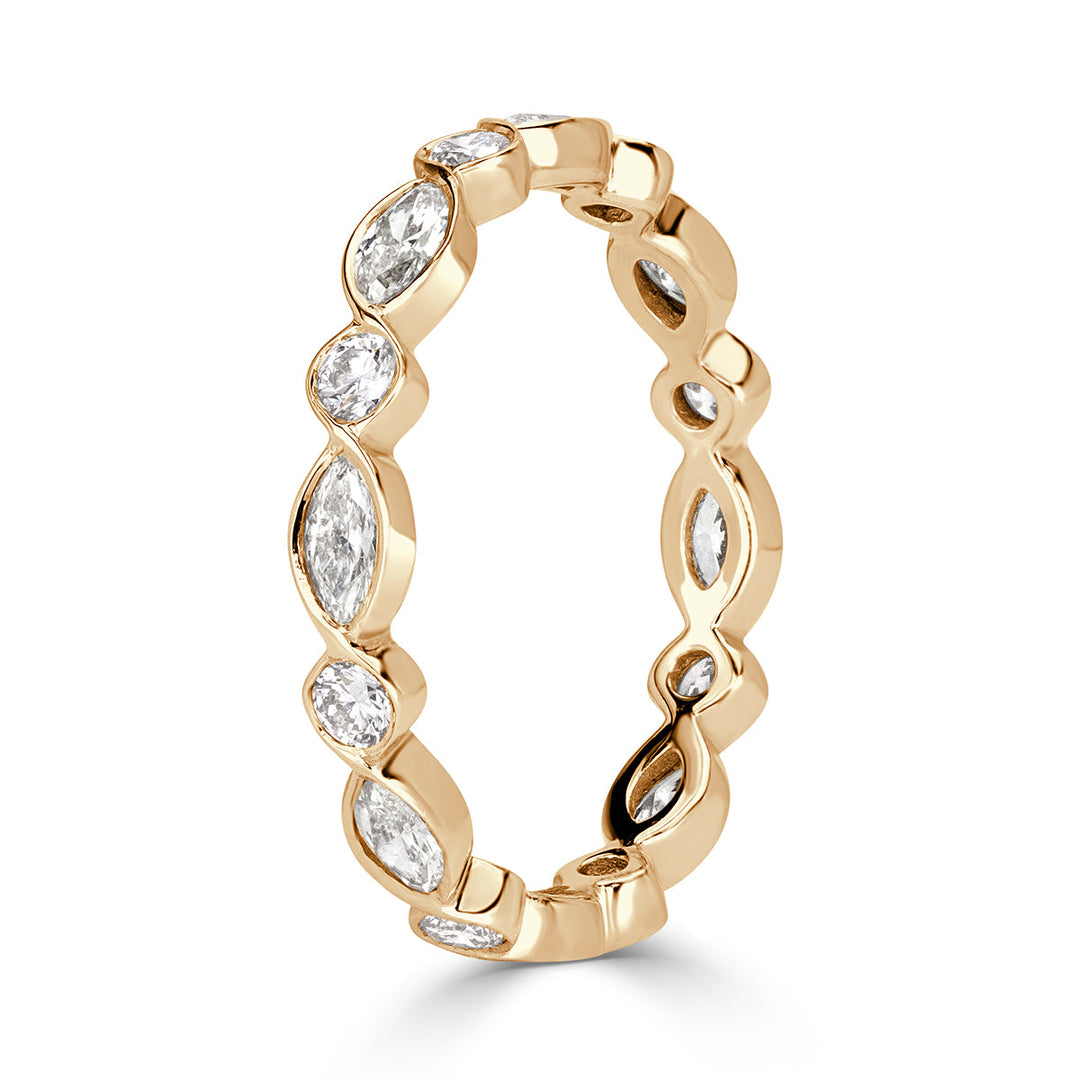 1.00ct Marquise and Round Brilliant Cut Lab Diamond Bezel Set Eternity Band in 18k Champagne Yellow Gold