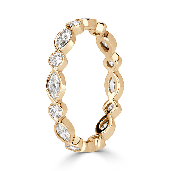 1.00ct Marquise and Round Brilliant Cut Lab Diamond Bezel Set Eternity Band in 18k Champagne Yellow Gold