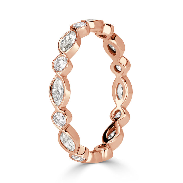 1.00ct Marquise and Round Brilliant Cut Lab Diamond Bezel Set Eternity Band in 18k Rose Gold