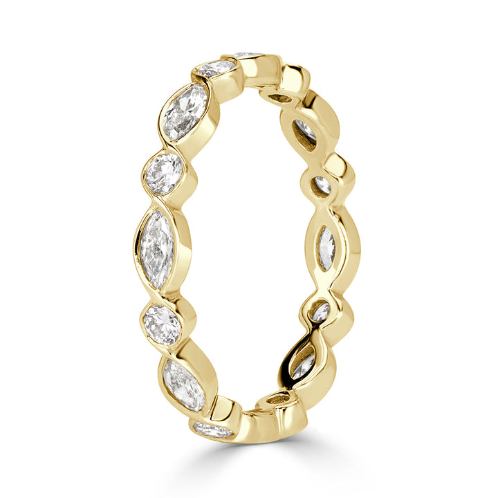 1.00ct Marquise and Round Brilliant Cut Lab Diamond Bezel Set Eternity Band in 18k Yellow Gold