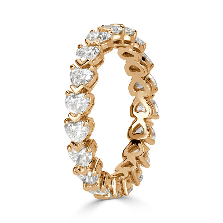 2.55ct Heart Shaped Lab Diamond Eternity Band in 18k Champagne Yellow Gold