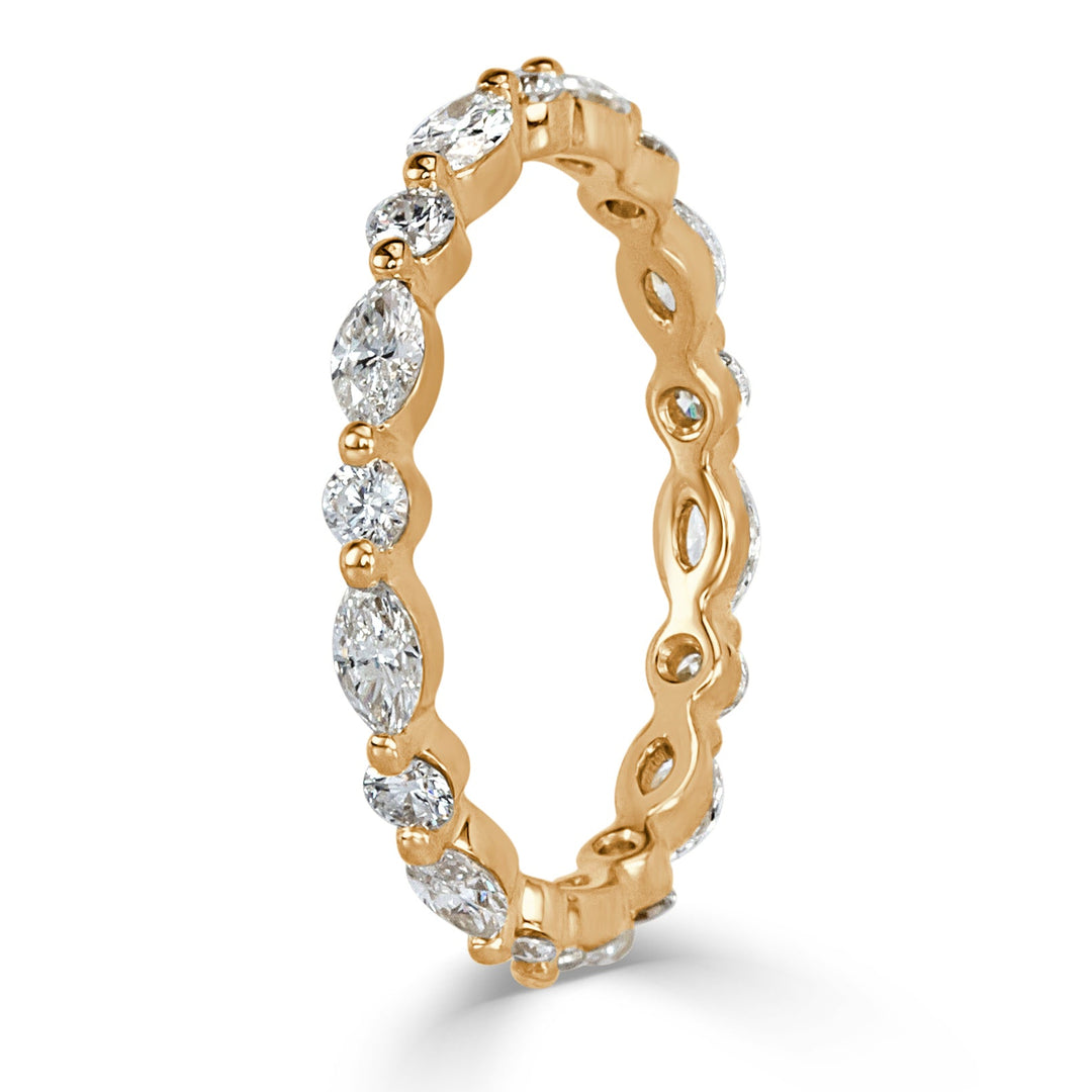 1.00ct Marquise and Round Brilliant Cut Lab Diamond Eternity Band in 18k Champagne Yellow Gold