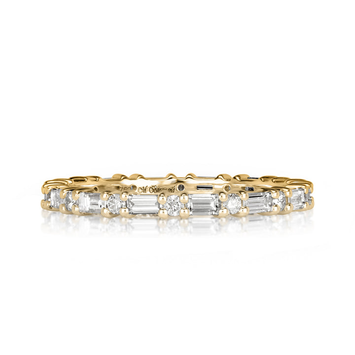 1.00ct Baguette Cut and Round Brilliant Cut Lab Diamond Eternity Band in 18k Champagne Yellow Gold