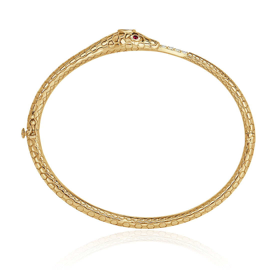 0.22ct Lab Diamond and Gemstone Ouroboros Bangle Bracelet in 18k Champagne Yellow Gold