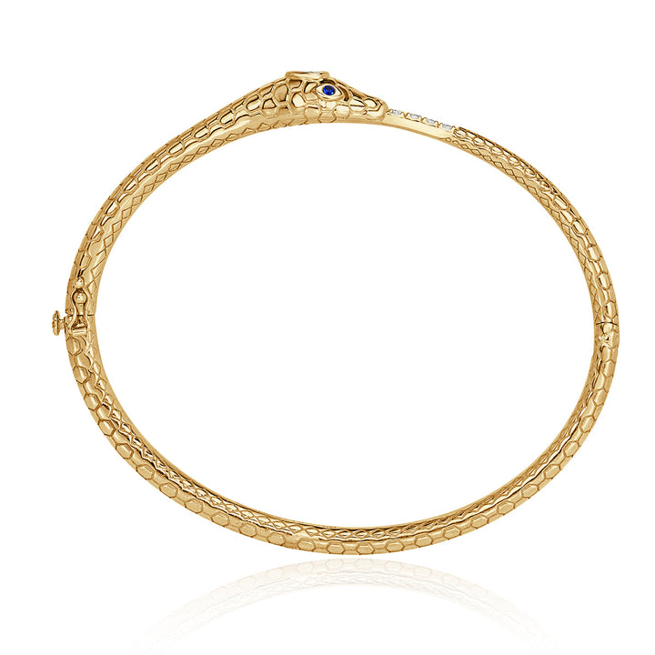 0.22ct Lab Diamond and Gemstone Ouroboros Bangle Bracelet in 18k Champagne Yellow Gold