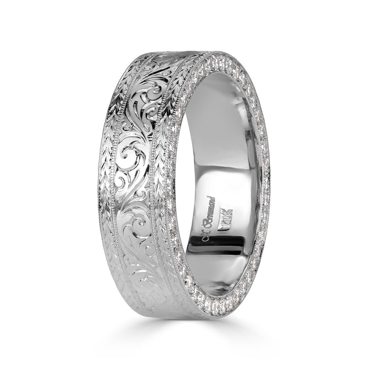 1.15ct Round Brilliant Cut Lab Diamond Men's Engraved Wedding Band in Platinum