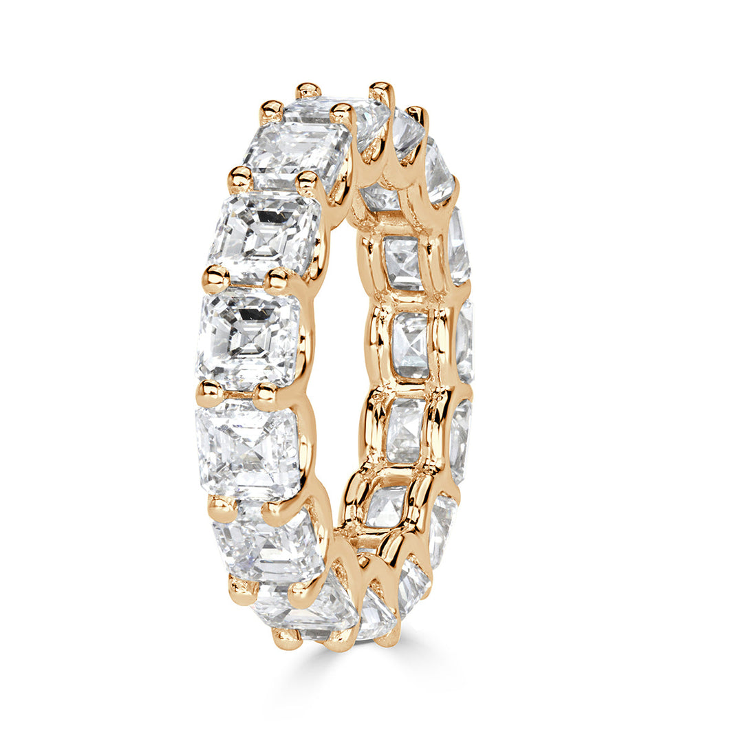 8.00ct Asscher Cut Lab Diamond Eternity Band in 18k Champagne Yellow Gold