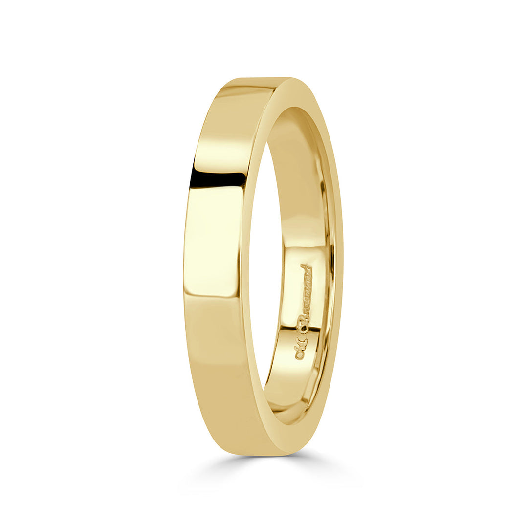 Handmade Flat Wedding Band in 18k Yellow Gold