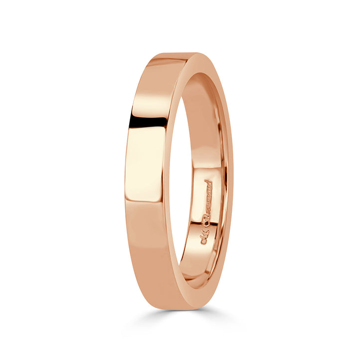 Handmade Flat Wedding Band in 18k Rose Gold